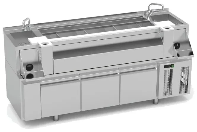 Vente Directe Table cocktail réfrigérée inox 2 eviers, 2 trous dechet et 3 tiroirs - 2000x745x900
