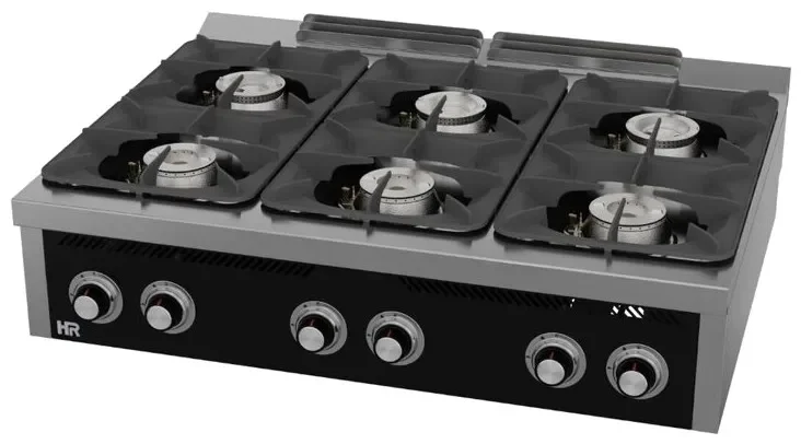 Seulement Aujourd’hui Fourneau à gaz 6 bruleurs à poser - 3x10,5 + 3x8,5 kw