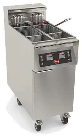 Friteuse électrique haut rendement avec thermostat électronique double cuve sur armoire 17kw - 2x11l Livraison Express