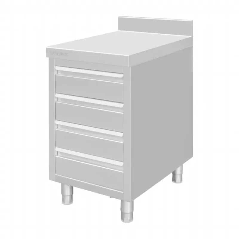 Meuble bas 4 tiroirs en inox avec dosseret de 100 mm Vente Directe