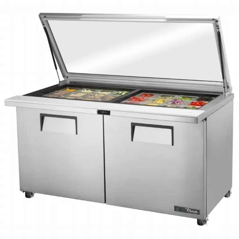 Table de préparation 24 bacs gn 1/6 avec couvercle en verre Top Vente