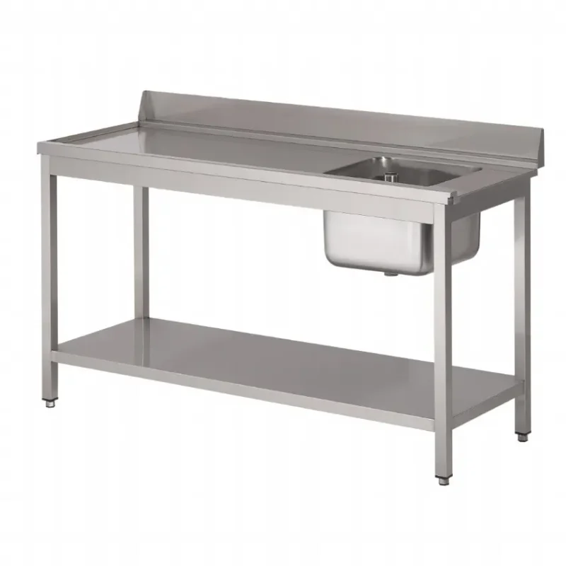 Commander Maintenant Table d'entrée lave-vaisselle inox avec bac à droite dosseret et tablette inférieure 850x1400x700 mm