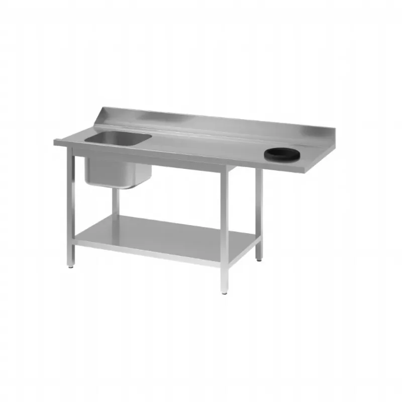 Table d'entrée lave-vaisselle inox avec bac à gauche, dosseret et tablette inférieure 850x1400x700 mm Réduction
