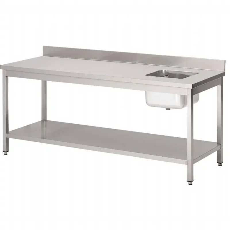 Plonge inox avec bac à droite et dosseret - 1800x700x880 mm Prix Promo