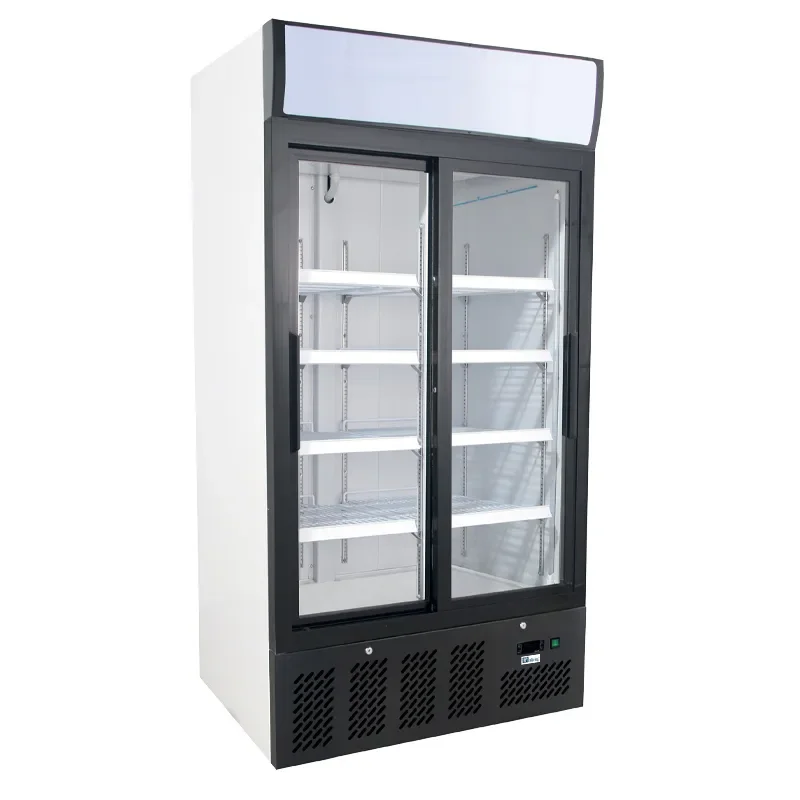 Pas Cher Refroidisseur de bouteilles et canettes noir 2 portes vitrées coulissantes température +2/+8 °c