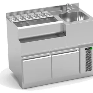 Vente Flash Table à cocktail en inox avec évier à droite - 1200x650x850mm