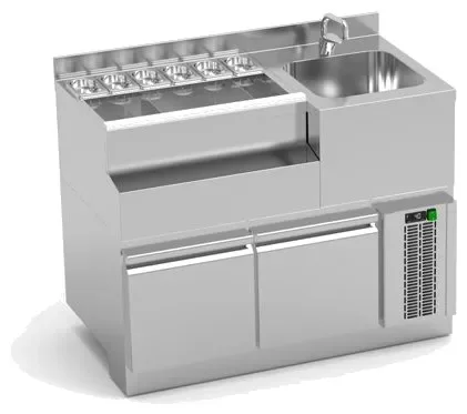 Vente Flash Table à cocktail en inox avec évier à droite - 1200x650x850mm