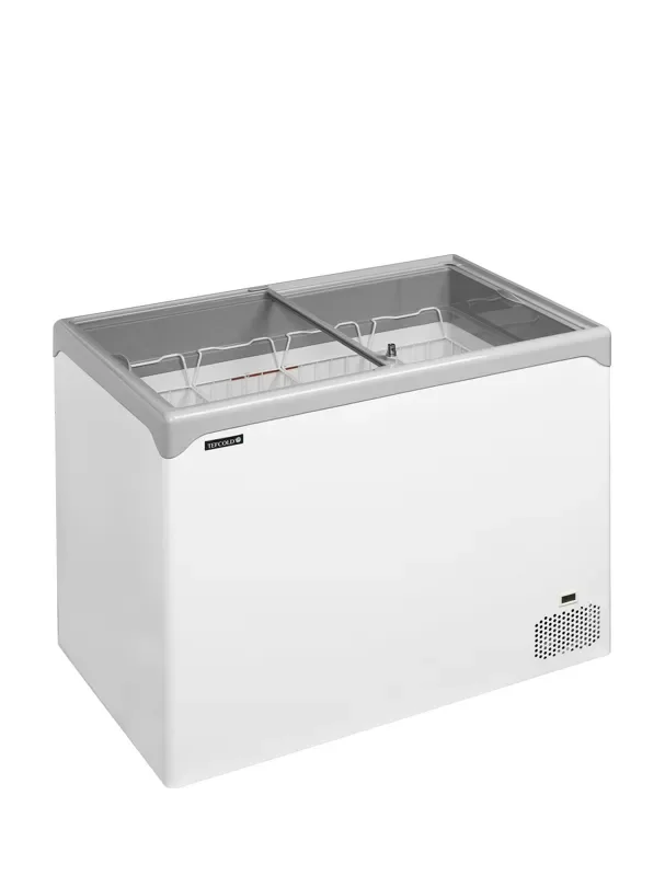 Expédié Aujourd’hui Congélateur coffre couvercles coulissants vitrés plats température -24/-14°c et capacité 288/218 l