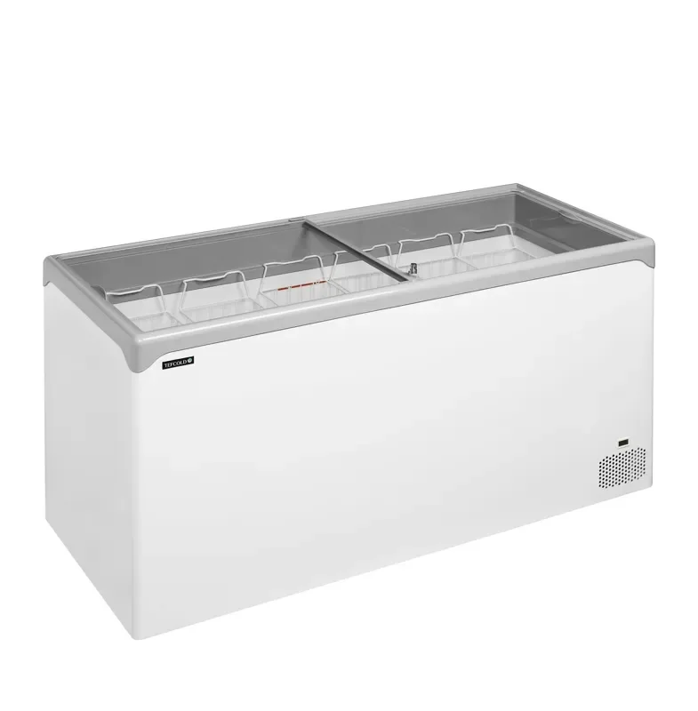 Certifié Congélateur coffre couvercles coulissants vitrés plats - température -24/-14°c avec capacité 478/367 l -