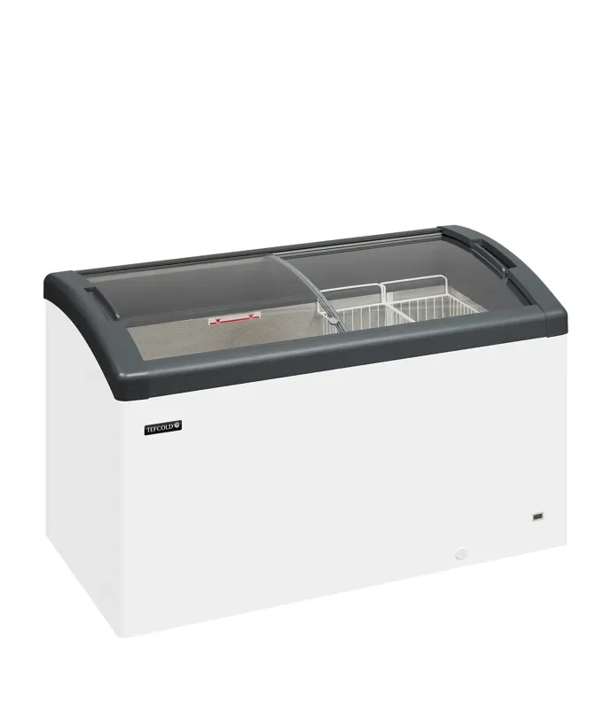 Authentique Congélateur coffre couvercles coulissants vitrés incurvés - température -23/-16°c - capacité 352/254 l -