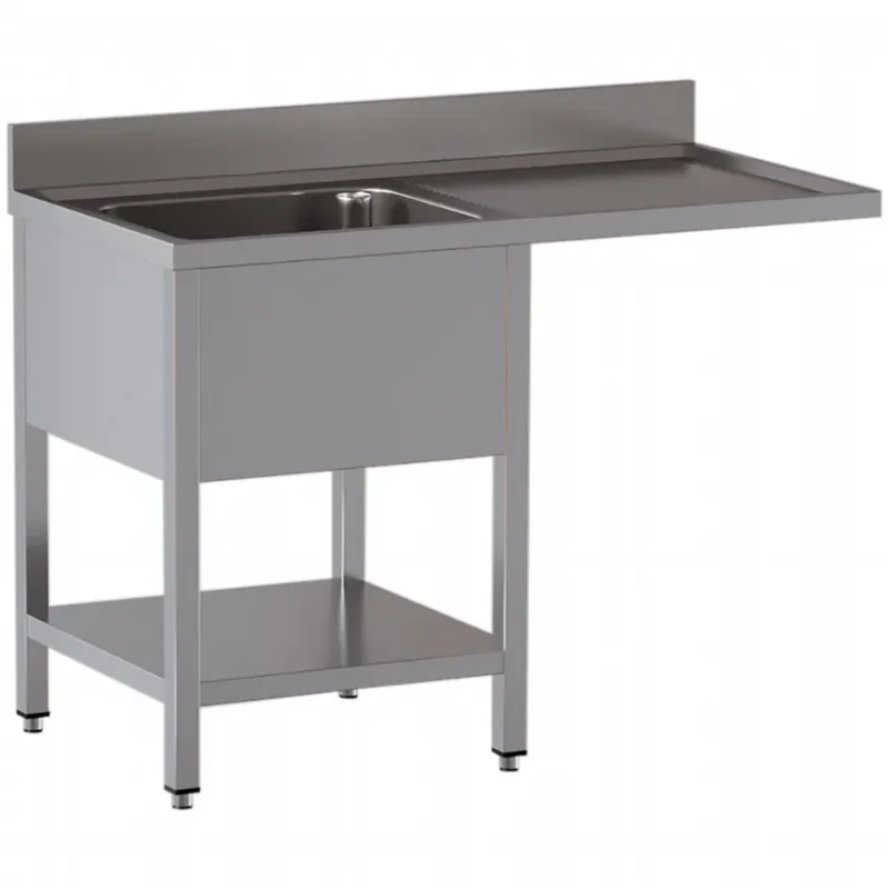 Produit De Marque Plonge inox 1 cuve avec zone d’égouttage à droite et emplacement lave-vaisselle 1400x700x850