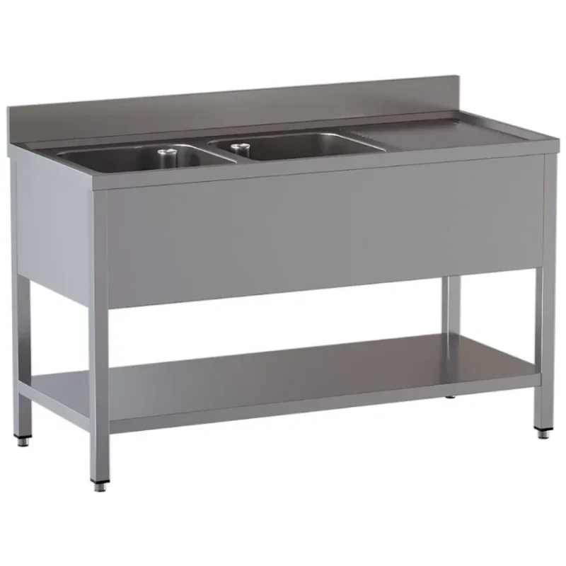 Plonge 2 cuves et 1 égouttoir à droite diamond - avec sous tablette - 1400x700x850/880 mm Meilleur Prix