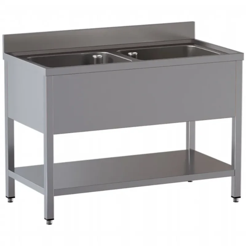 Top Vente Plonge inox 2 cuves avec tablette supérieure dim. 1400x700x850