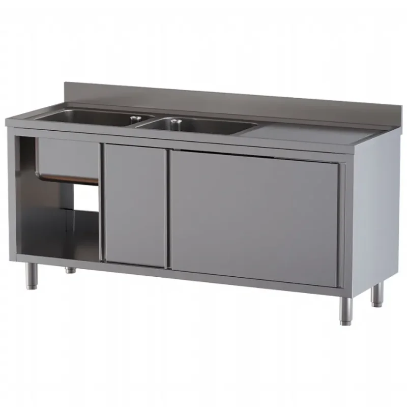 Prix Choc Plonge inox 2 cuves avec égouttage positionné à droite dim. 1600x700x850