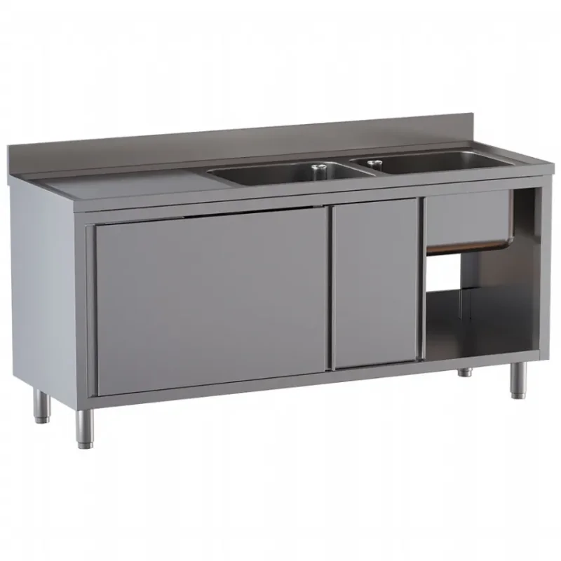 Plonge inox 2 cuves avec égouttage à gauche 1800x700x850 Meilleur Prix