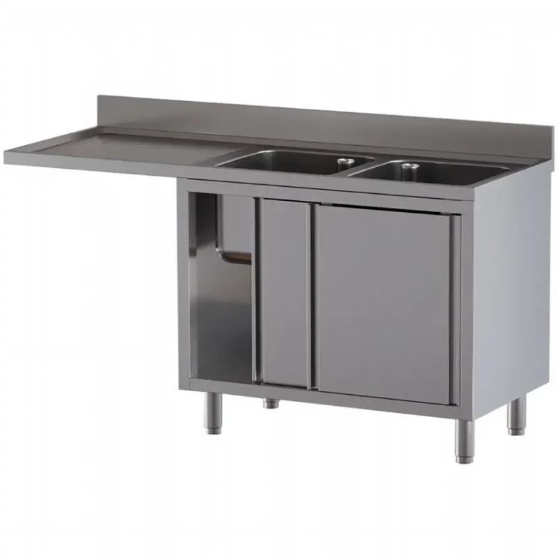 Offre Spéciale Plonge avec armoire 2 portes et 2 bacs et égouttoir à gauche dim. 1800x700x850