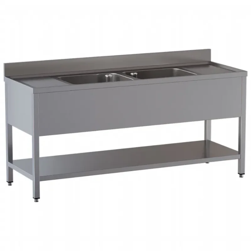 Plonge inox double cuve avec deux zones d’égouttage dim. 500x500x300 Marque