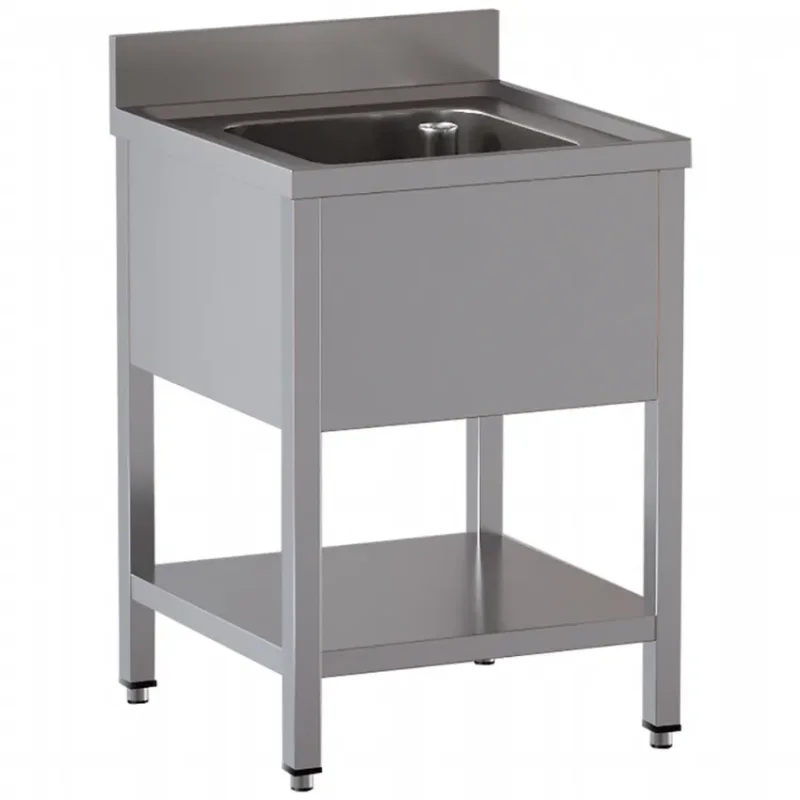Plonge inox de 1 cuve équipée d’étagère inférieure dim. 600x600x850 Affaire À Saisir
