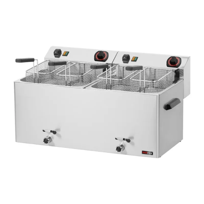 Friteuse de comptoir avec robinet de vidange électrique double - capacité 11+11 l Dernier Modèle