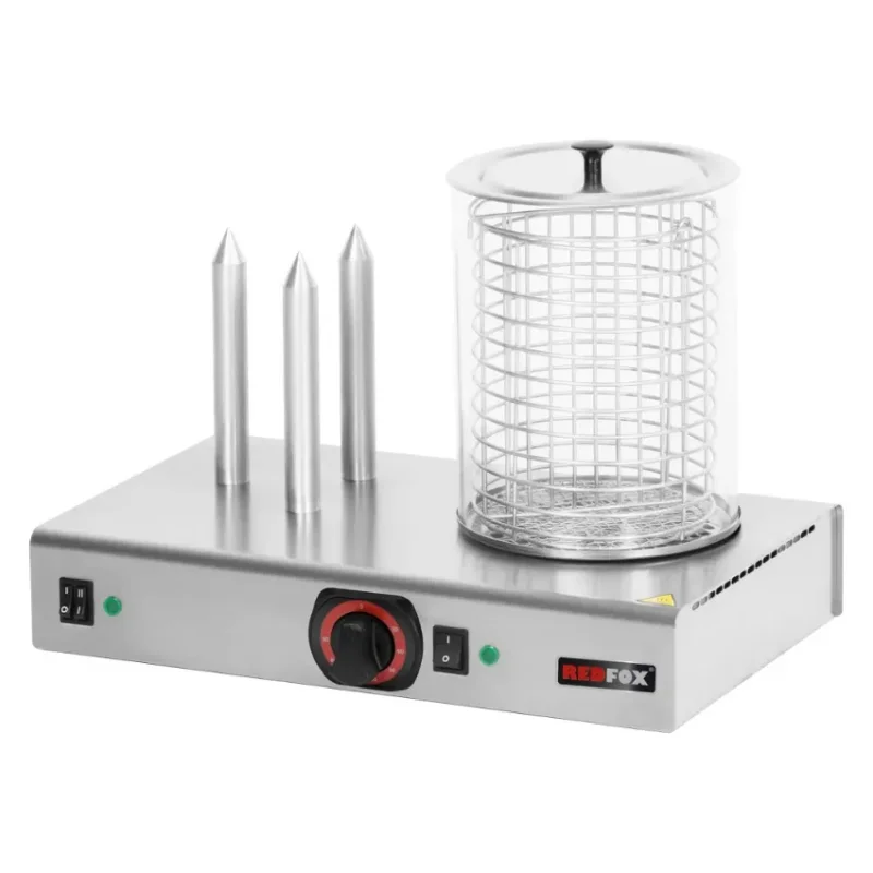 Chauffe-saucisses monophasé à 3 plots 100°c max avec un panier inclus et un manchon en verre Expédition Rapide