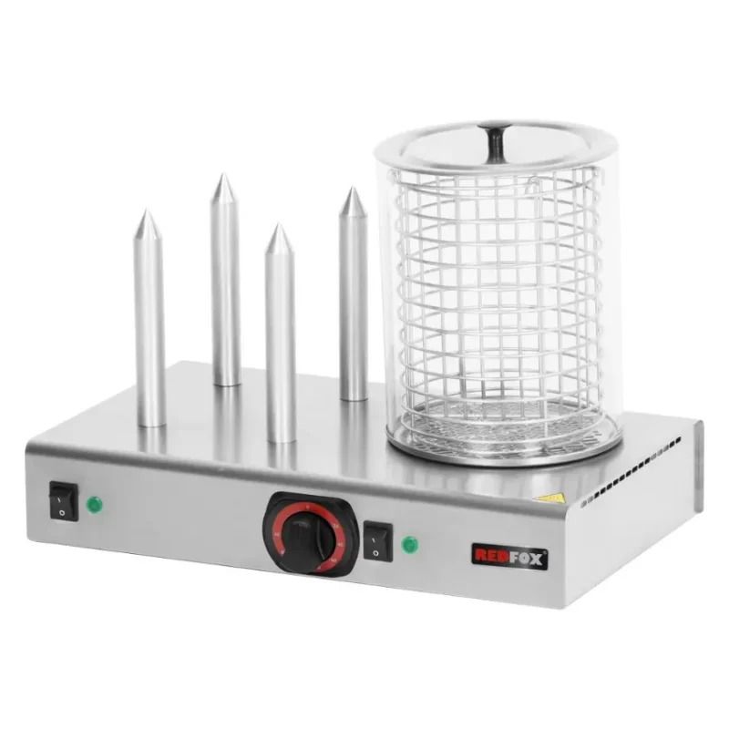Acheter Direct Chauffe-saucisses monophasé à 4 plots 100°c max avec un panier inclus et un manchon en verre