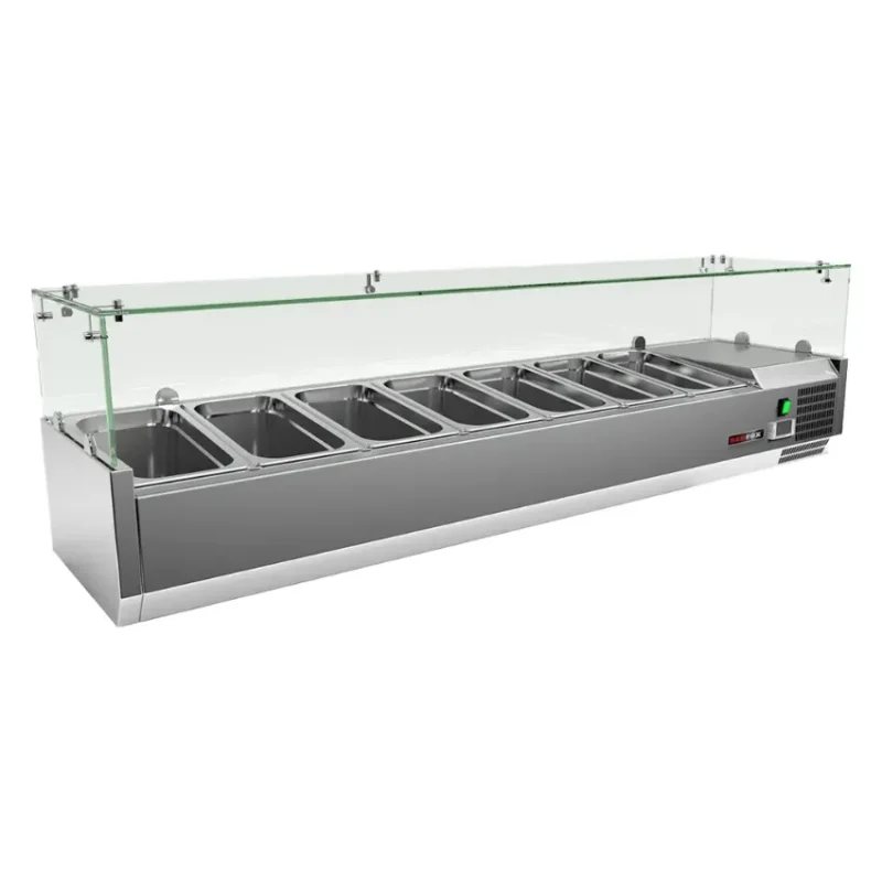 Saladette de comptoir en inox vitrée +2°/+8° pour bacs 7x gn 1/3 Commande En Gros