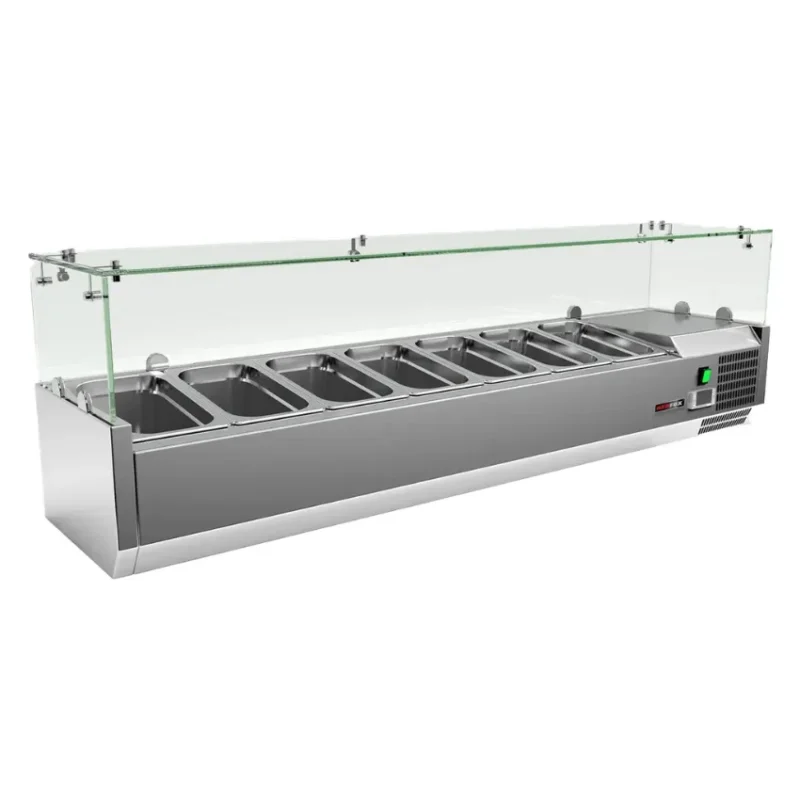 Petit Prix Saladette à poser en inox vitrée avec 7 bacs gn 1/4 de +2° à +8°