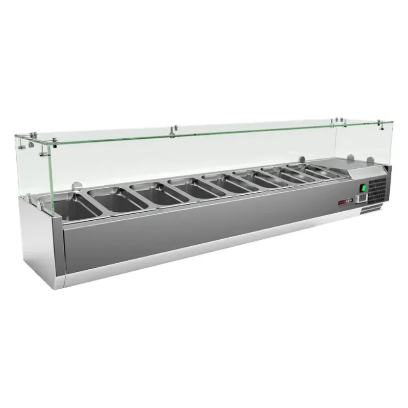 Petit Prix Saladette de comptoir en inox vitrée +2°/+8° pour 7x gn 1/4