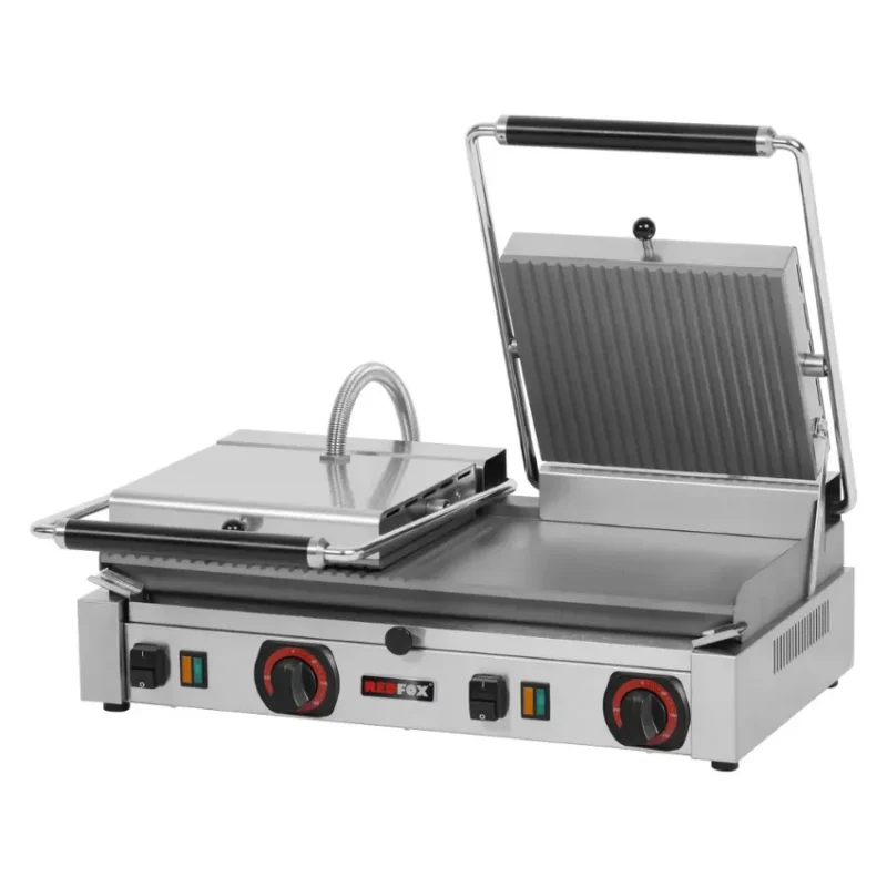 Offre Du Jour Gril de contact triphasé inox en acier combiné avec 2 zones de cuissons