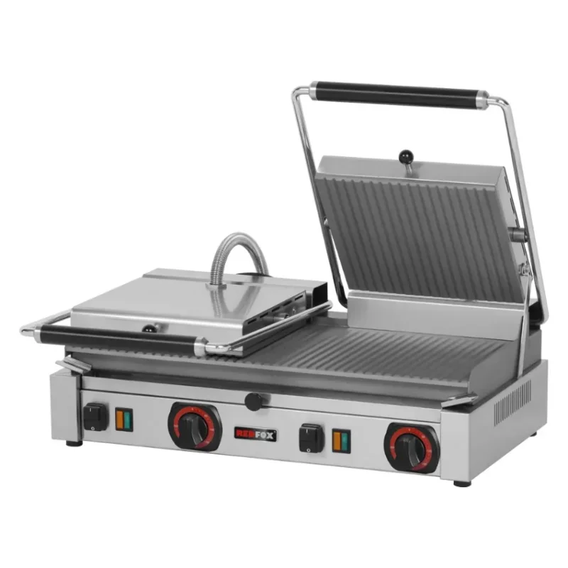Gril de contact triphasé en inox à plaques rainurées 2 zone de cuisson Prix Promo