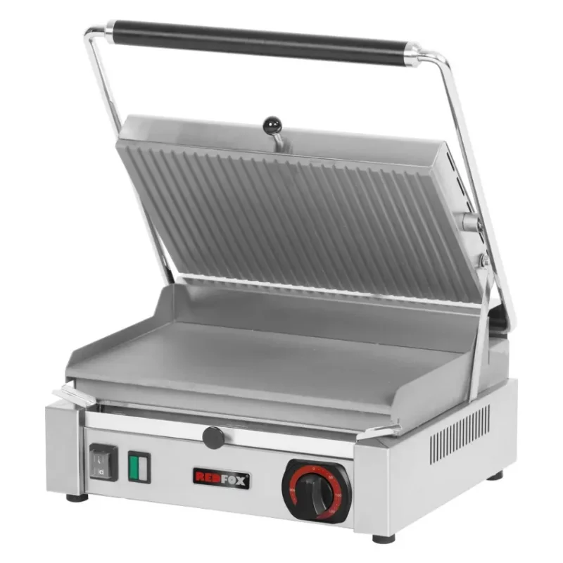 Offre Limitée Gril de contact monophasé en inox plaque lisse avec tiroir de récupération de la graisse