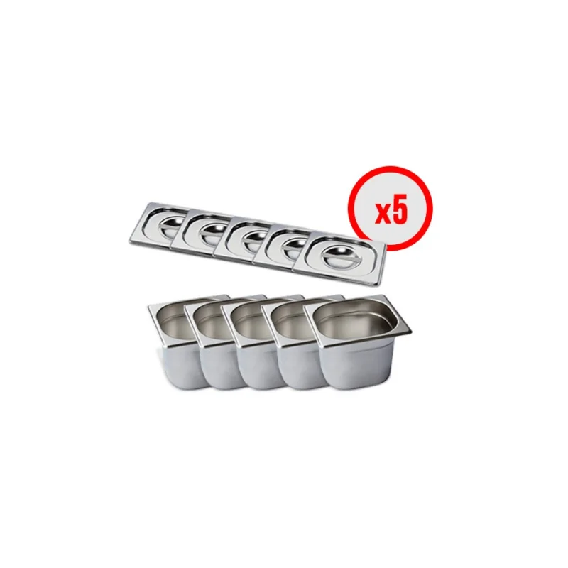 Acheter Direct Pack X5 Bac Gastro GN 1/6 + Couvercle (prof. 150mm)