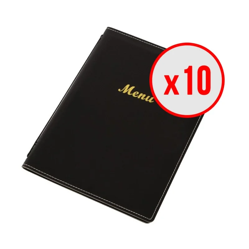 10 x Porte-menus en simili cuir – Noir – A4 Dernier Modèle