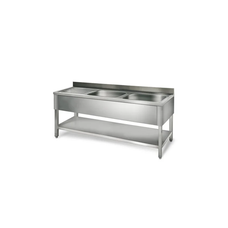 Satisfait Ou Remboursé Table de rinçage 2 éviers prof.700 – égouttoir G / 1600 mm