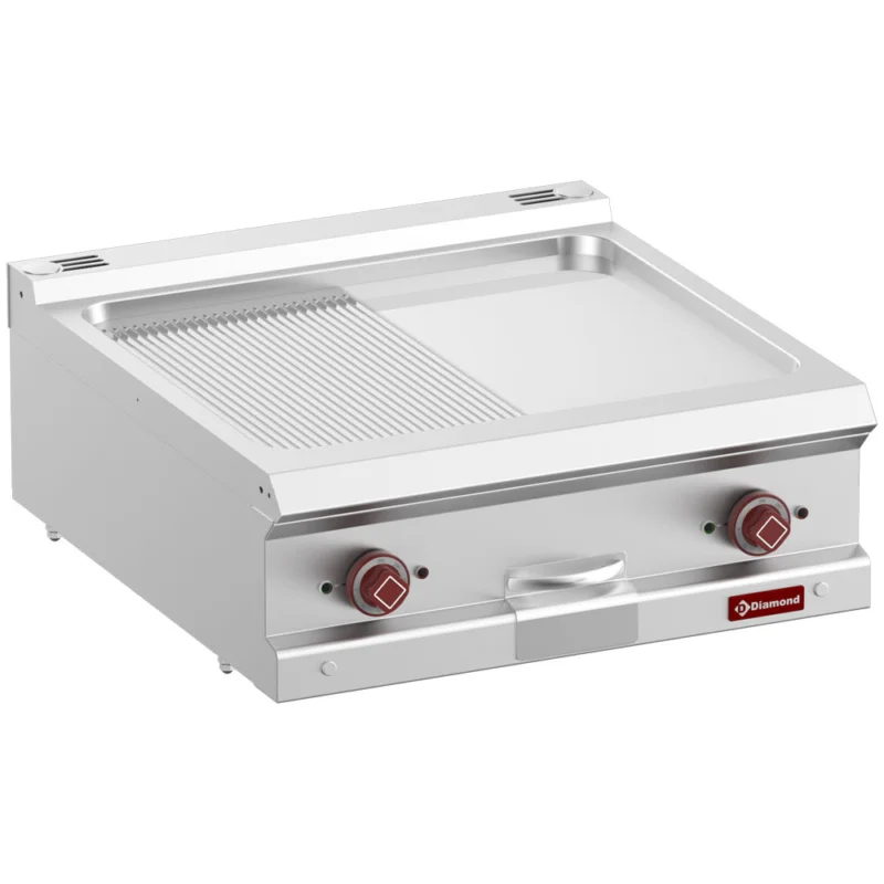 Expédition Rapide Plancha professionnelle électrique lisse/rainurée en chrome 2 zones DIAMOND profondeur 700mm