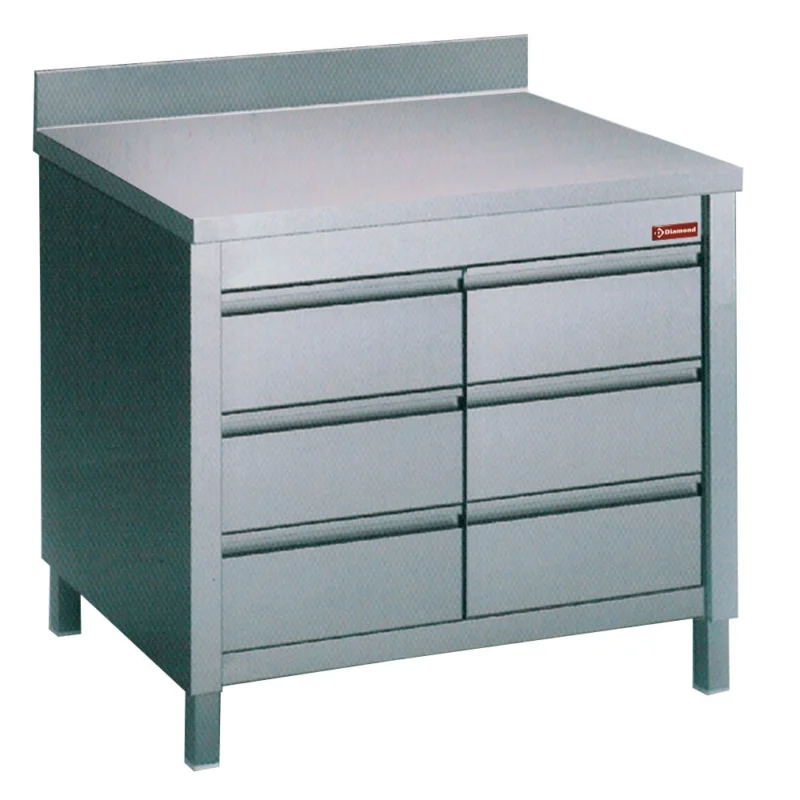 Commande En Gros Meuble inox adossé 6 tiroirs 800x700mm DIAMOND - TACS87A/M