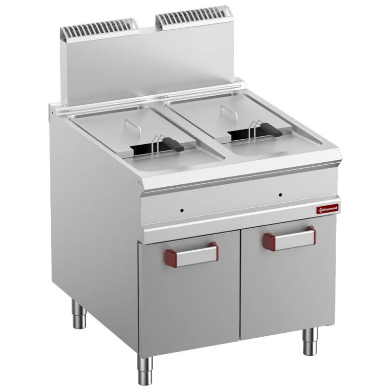 Friteuse professionnelle gaz 2 cuves sur 2 armoires avec paniers 2x18 litres Dernière Chance
