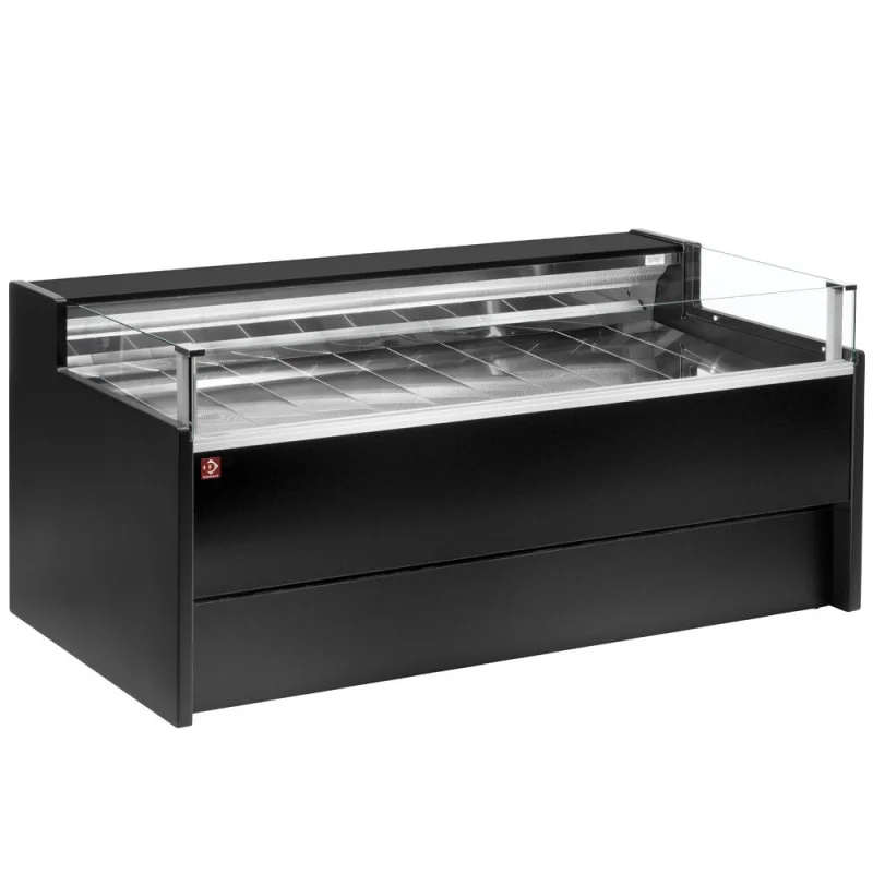 Comptoir vitrine réfrigéré boucherie poissonerie à vitre Self-service, ventilé, avec réserve - NOIR dim. 1500x1085xh915 Vente Flash