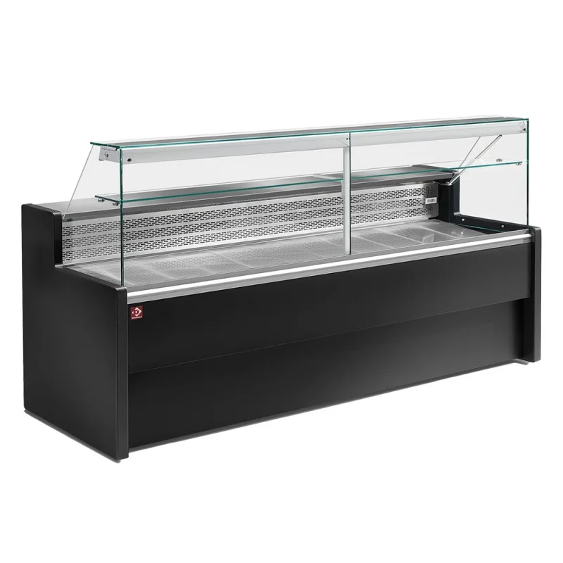 Achat Immédiat Comptoir vitrine réfrigérés à vitre droite 90°, avec réserve - NOIR - 3000 x 800 x 1220