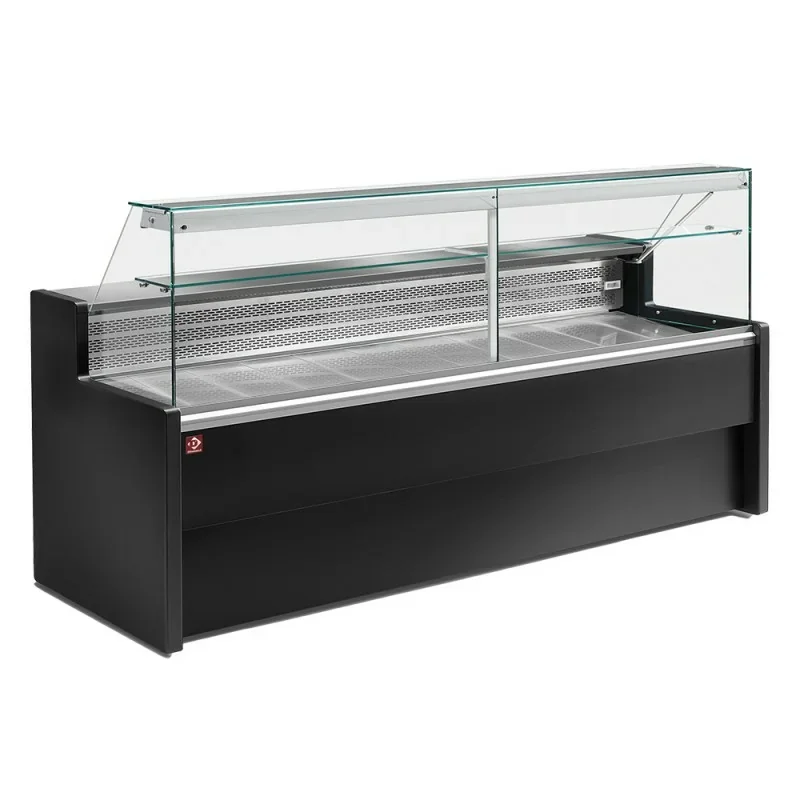 Promotion Comptoirs vitrine réfrigérés à vitre droite 90°, avec réserve - NOIR - 1000 x 800 x 1220 mm
