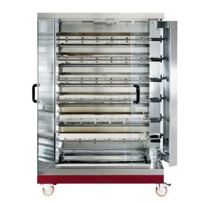 Rôtissoire professionnelle gaz sur roulettes - 6 broches - 24 poulets Authentique