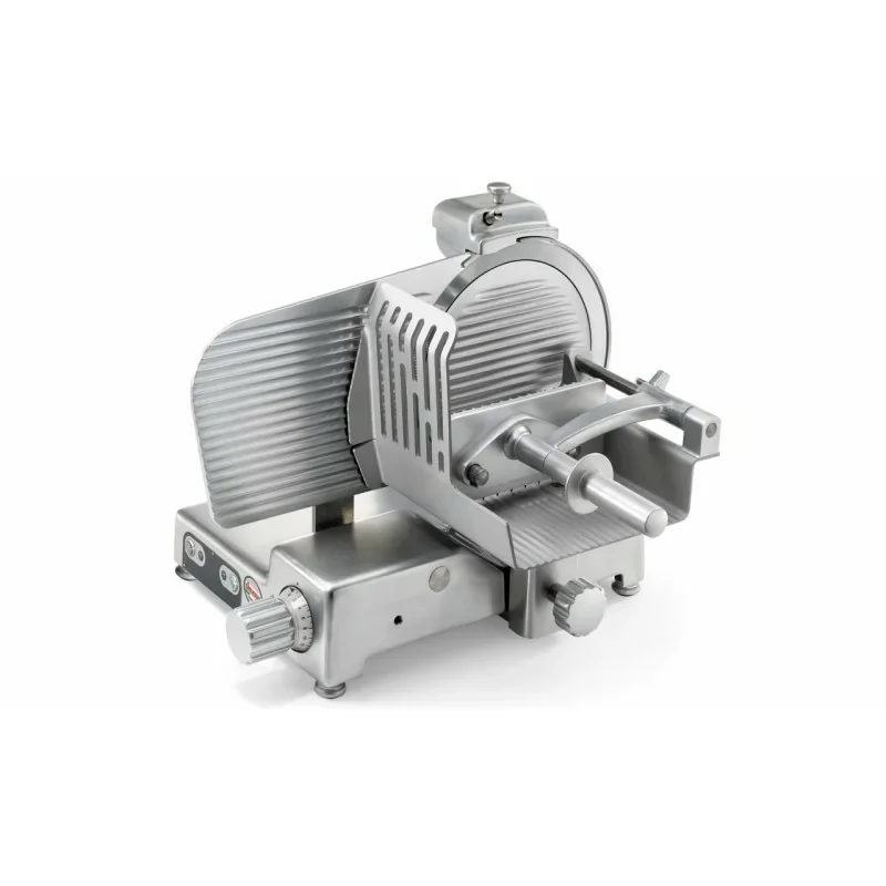 Prix Cassé Trancheuse à jambon verticale - Finition aluminium -lame ø 275 mm - Course du chariot : 275 mm - Plateau: 250 x 240 mm