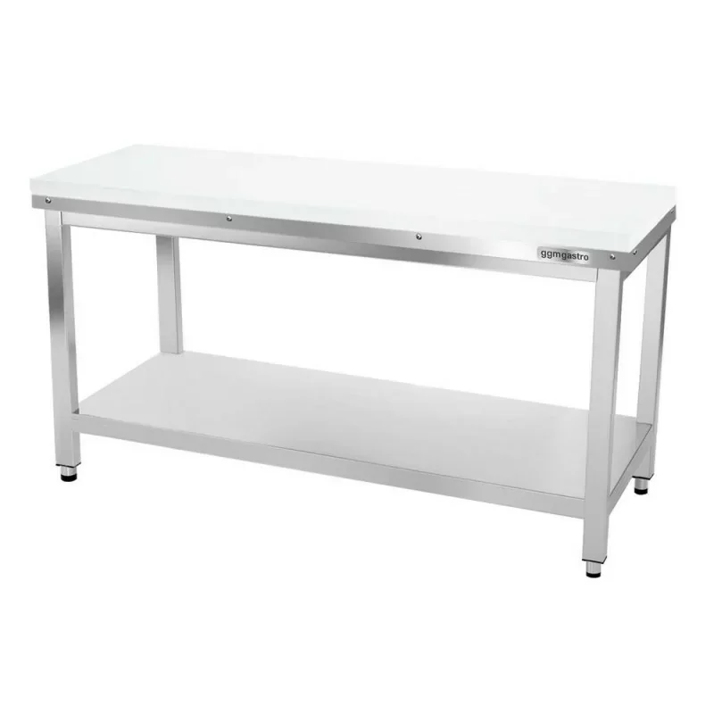 Produit De Marque Table de découpe boucherie PREMIUM - 1.6 x 0.6 x 0.87 m - Plan de travail Ø 40 mm