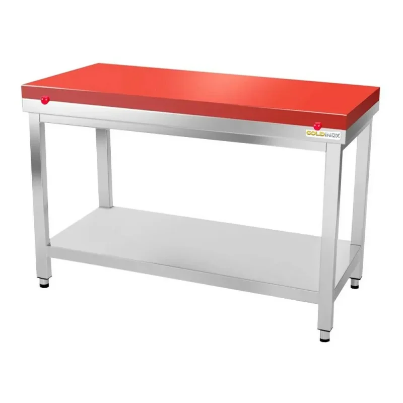 Affaire À Saisir Table de découpe pour boucher avec plaque enpolyéthylène rouge - 1500 x 700 mm