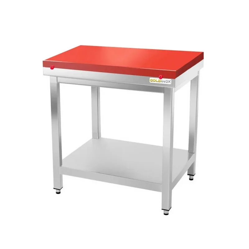 Table de découpe pour boucher avec plaque en polyéthylène rouge - 700 x 700 mm Soldes