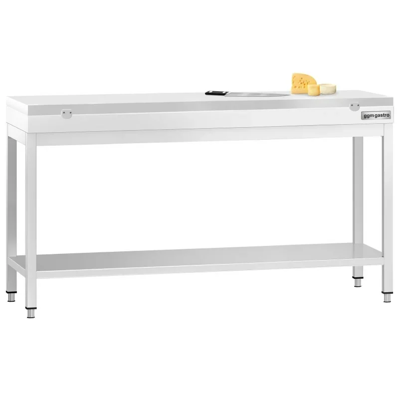 Satisfait Ou Remboursé Table de travail inox PREMIUM - 2000 x 700 mm - avec tablette inférieure - incl. Planche à découper Blanche