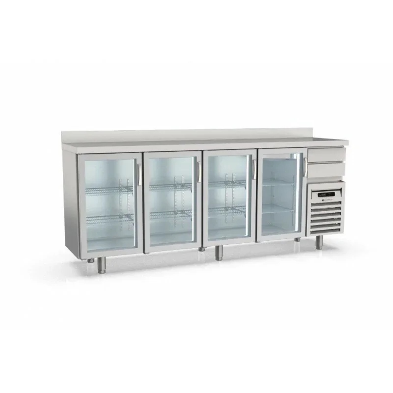 Arrière bar 600 (+) - 4 p. vitr. et 2 tir. neutres- 684 L - CORECO- 2580X630X1170mm Solde