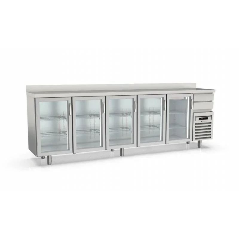 Vente Directe Arrière bar 600 (+) - 5 p. vitr. et 2 tir. neutres- 863 L - CORECO- 3090X630X1170mm