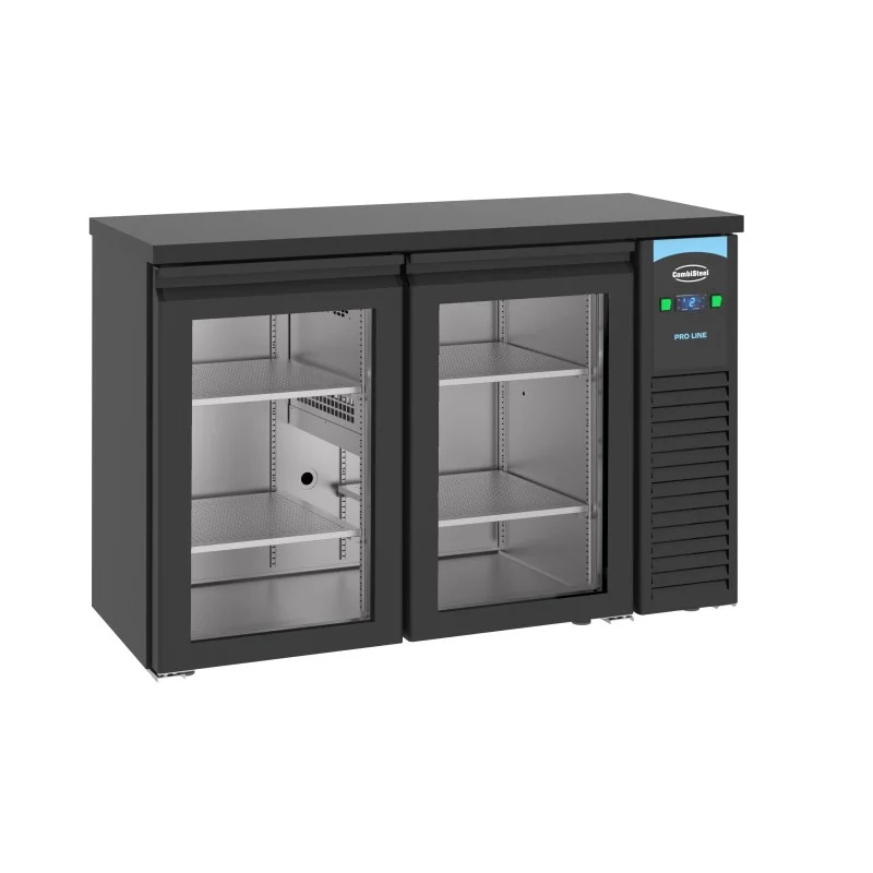 ARRIÈRE BAR RÉFRIGÉRÉE NOIR 2 PORTES EN VERRE - 1380x550x950 mm Prix Promo