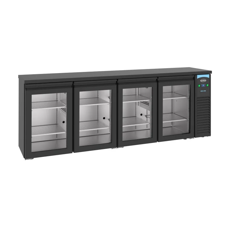 ARRIÈRE BAR RÉFRIGÉRÉE NOIR 4 PORTES EN VERRE - 2490x550x950 mm Vente Flash